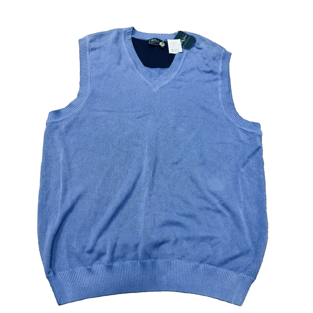 NWT Bobby Jones Mens Sweater Vest sz L blue pima cotton Golf Prep Academia